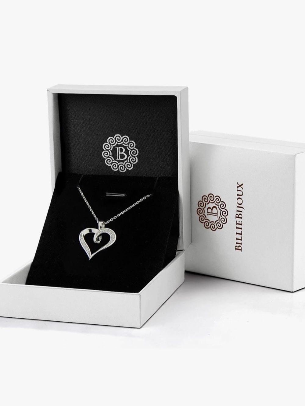 Billie Bijoux 925 Sterling Silver Heart Necklace CZ Pendant Elegant Love